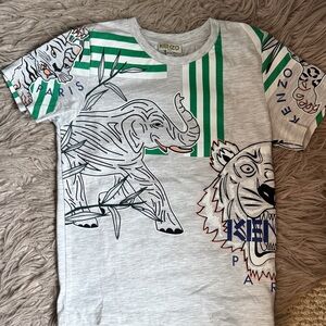 Kenzo Kids Gray and Green Animal Print Tee